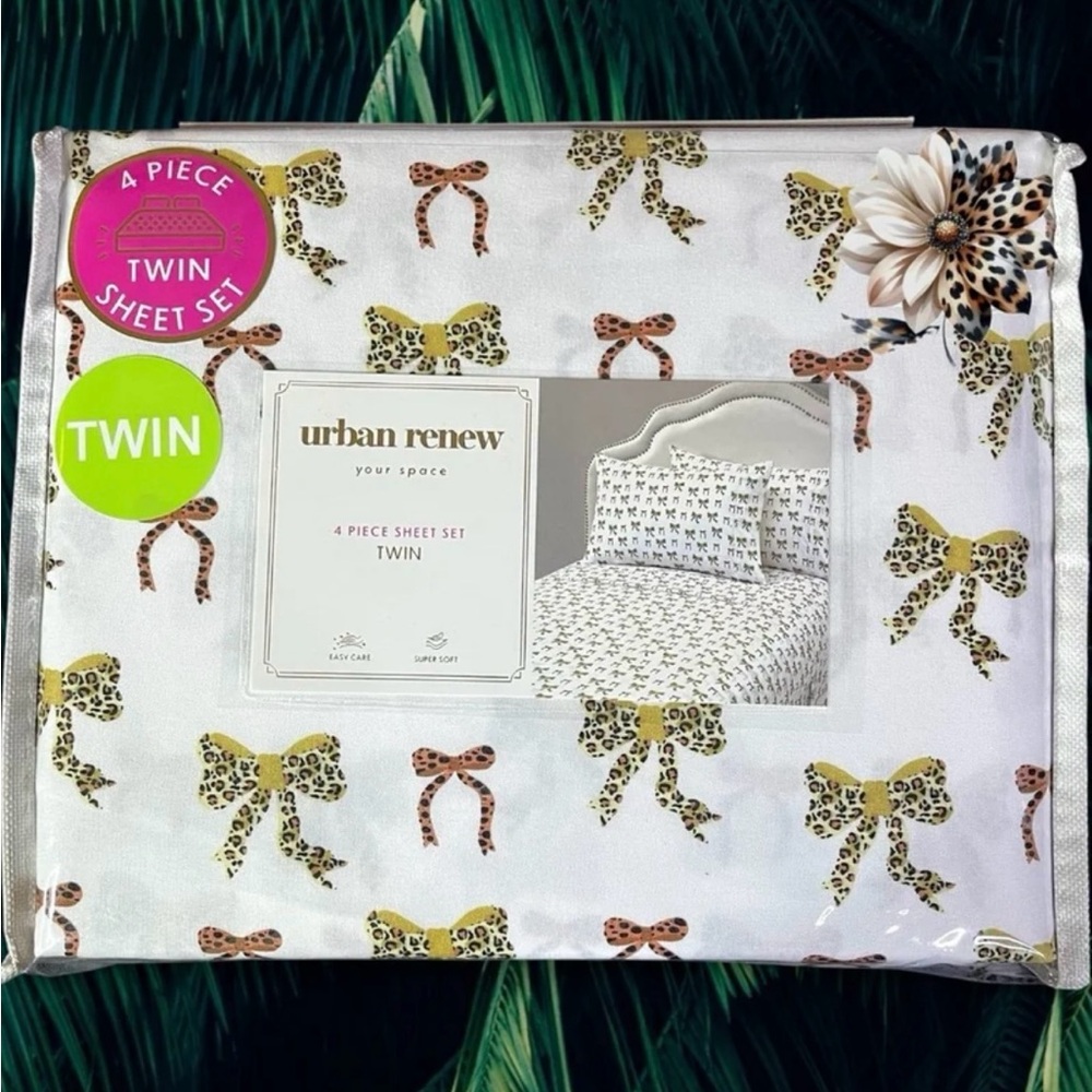 Leopard / Cheetah / Jaguar Bow Bowknot 4-pc Twin Sheet Set Wildlife Ribbons NIP